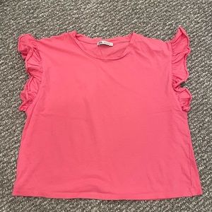 Zara Girls Pink TShirt with Ruffled Sleeves